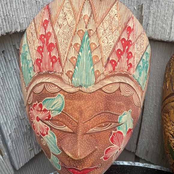 Batik Topeng Wood Hand Carved Mask Lot 2 Indonesian - Picture 2 of 7